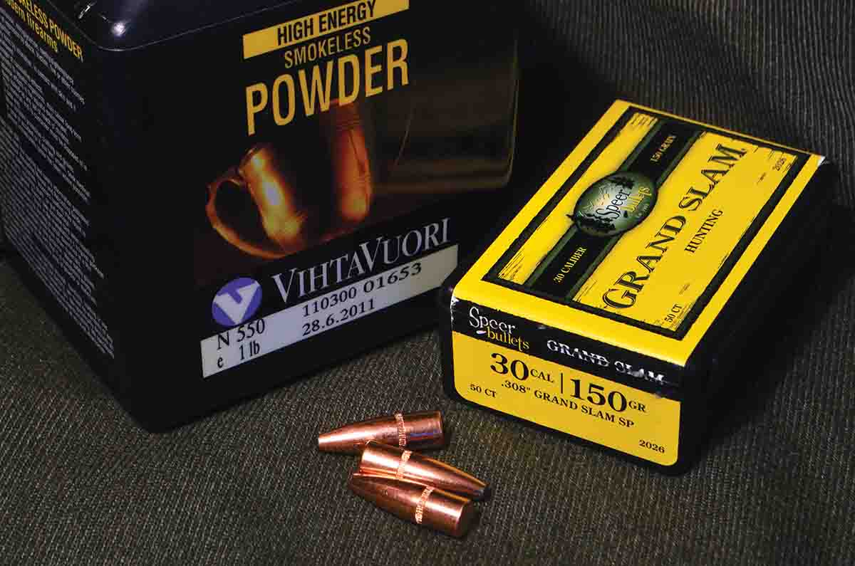 Of the four loads tested, the combination of Vihtavuori N550 and 150-grain Speer Grand Slam bullets was modest in terms of power but delivered the best accuracy.